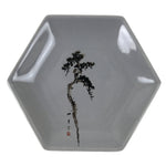 Japanese Porcelain Small Serving Plate Meimeizara Hexagon Pine Tree Gray Y217