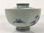 Japanese Porcelain Sometsuke Lidded Rice Bowl Owan White Blue Sea Village Y481