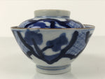 Japanese Porcelain Sometsuke Lidded Rice Bowl Vtg Owan White Blue Pine Plum Y480