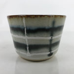 Japanese Porcelain Teacup Vtg Gray Black White Lines Ceramic Sencha Yunomi TC458