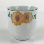 Japanese Porcelain Teacup Vtg Yunomi Orange Flowers Leaves White Sencha TC427