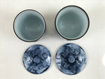 Japanese Porcelain Yunomi Lidded Tea Cup Pair Vox Records Blue Gold W/ Box PX736