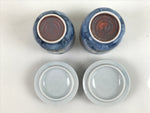 Japanese Porcelain Yunomi Lidded Tea Cup Pair Vox Records Blue Gold W/ Box PX736