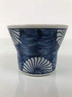 Japanese Porcelain Yunomi Teacup Pottery Vtg White Blue Chrysanthemums TC609