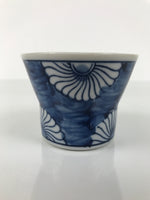 Japanese Porcelain Yunomi Teacup Pottery Vtg White Blue Chrysanthemums TC609
