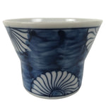 Japanese Porcelain Yunomi Teacup Pottery Vtg White Blue Chrysanthemums TC609