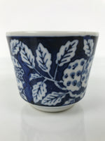Japanese Porcelain Yunomi Teacup Pottery Vtg White Blue Hydrangea Ajisai TC610