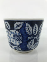 Japanese Porcelain Yunomi Teacup Pottery Vtg White Blue Hydrangea Ajisai TC611