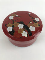 Japanese Resin Lacquer Replica Lidded Bento Lunch Box Vtg Round Plum Red L221
