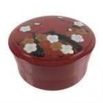 Japanese Resin Lacquer Replica Lidded Bento Lunch Box Vtg Round Plum Red L221