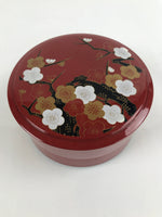 Japanese Resin Lacquer Replica Lidded Bento Lunch Box Vtg Round Plum Red L222