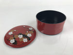 Japanese Resin Lacquer Replica Lidded Bento Lunch Box Vtg Round Plum Red L222