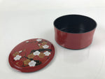 Japanese Resin Lacquer Replica Lidded Bento Lunch Box Vtg Round Plum Red L223