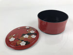 Japanese Resin Lacquer Replica Lidded Bento Lunch Box Vtg Round Plum Red L224