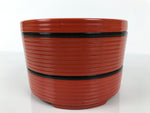 Japanese Resin Lidded Bento Lunch Box Vtg 2 Tier Jubako Round Red Black L546