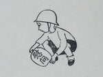 Japanese Rubber Stamp Boy Playing Vtg Kanji Sponge Base Stationary HS222