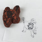 Japanese Rubber Stamp Man Holding Gunbai Vtg Sponge Base Stationary HS277