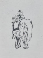 Japanese Rubber Stamp People Riding Elephant Vtg Sponge Base Stationary HS261