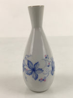 Japanese Sake Bottle Porcelain Tokkuri Vtg Ichi-Go Grapes Leaves Blue Pink TS685