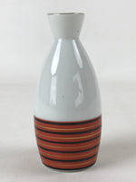 Japanese Sake Bottle Porcelain Tokkuri Vtg Kutani Ware Orange Black Stripe TS605