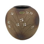 Japanese Shigaraki Ware Ceramic Flower Vase Vtg Kabin Round Brown Floral FK217