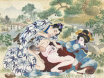 Japanese Shunga Art Vtg Handpainted Silk Garden Outside Summer FL506