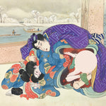 Japanese Shunga Art Vtg Handpainted Silk Kimono River Boat Winter FL501