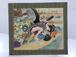 Japanese Shunga Art Vtg Handpainted Silk Kimono Waves Bird Blue FL509