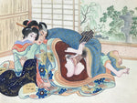 Japanese Shunga Art Vtg Handpainted Silk Kimono Window Garden FL508