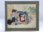 Japanese Shunga Art Vtg Handpainted Silk Kimono Window Garden FL508