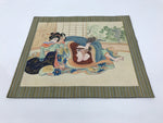 Japanese Shunga Art Vtg Handpainted Silk Kimono Window Garden FL508