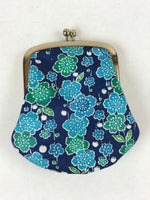 Japanese Silk Coin Purse Vtg Change Pouch Gamaguchi Clasp Blue Flowers KB72