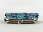 Japanese Silk Coin Purse Vtg Change Pouch Gamaguchi Clasp Blue Flowers KB72