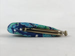Japanese Silk Coin Purse Vtg Change Pouch Gamaguchi Clasp Blue Flowers KB72