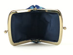Japanese Silk Coin Purse Vtg Change Pouch Gamaguchi Clasp Blue Flowers KB72