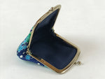 Japanese Silk Coin Purse Vtg Change Pouch Gamaguchi Clasp Blue Flowers KB72