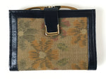 Japanese Silk Fabric Wallet Vtg Gamaguchi Clasp Pleather Floral Blue Brown KB86