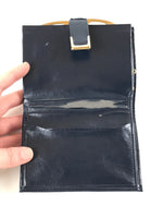 Japanese Silk Fabric Wallet Vtg Gamaguchi Clasp Pleather Floral Blue Brown KB86