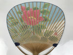 Japanese Washi Paper Fan Uchiwa Bamboo Frame Vtg Camellia Tsubaki Red U189