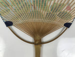 Japanese Washi Paper Fan Uchiwa Bamboo Frame Vtg Camellia Tsubaki Red U189
