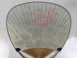 Japanese Washi Paper Fan Uchiwa Bamboo Frame Vtg Camellia Tsubaki Red U189