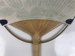 Japanese Washi Paper Fan Uchiwa Bamboo Frame Vtg Camellia Tsubaki Red U189