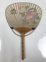 Japanese Washi Paper Fan Uchiwa Bamboo Frame Vtg Morning Glory Furin Summer U190
