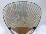 Japanese Washi Paper Fan Uchiwa Bamboo Frame Vtg Red Blue Flowers Karakusa U187
