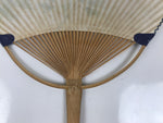 Japanese Washi Paper Fan Uchiwa Bamboo Frame Vtg Red Blue Flowers Karakusa U187