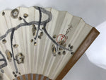 Japanese Washi Paper Folding Fan Sensu Vtg Plum Blossoms Gold Bamboo Frame 5D1