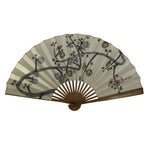 Japanese Washi Paper Folding Fan Sensu Vtg Plum Blossoms Gold Bamboo Frame 5D1