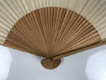Japanese Washi Paper Folding Fan Vtg Sensu Bamboo Frame Black Beige Leaf 4D983