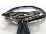 Japanese Western Bolo Loop Tie Vtg Woman Birds Slide Metal Tips Black JK888