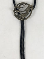 Japanese Western Bolo Loop Tie Vtg Woman Birds Slide Metal Tips Black JK888